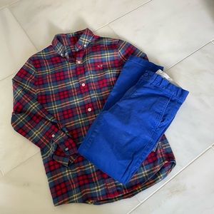 Boys size 10 bundle- CrewCuts pants and plaid flannel Vineyard Vines shirt